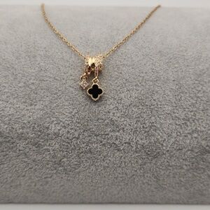 Black Clover Charm Necklace 18k Gold Plated Stainless Steel Layered Necklace